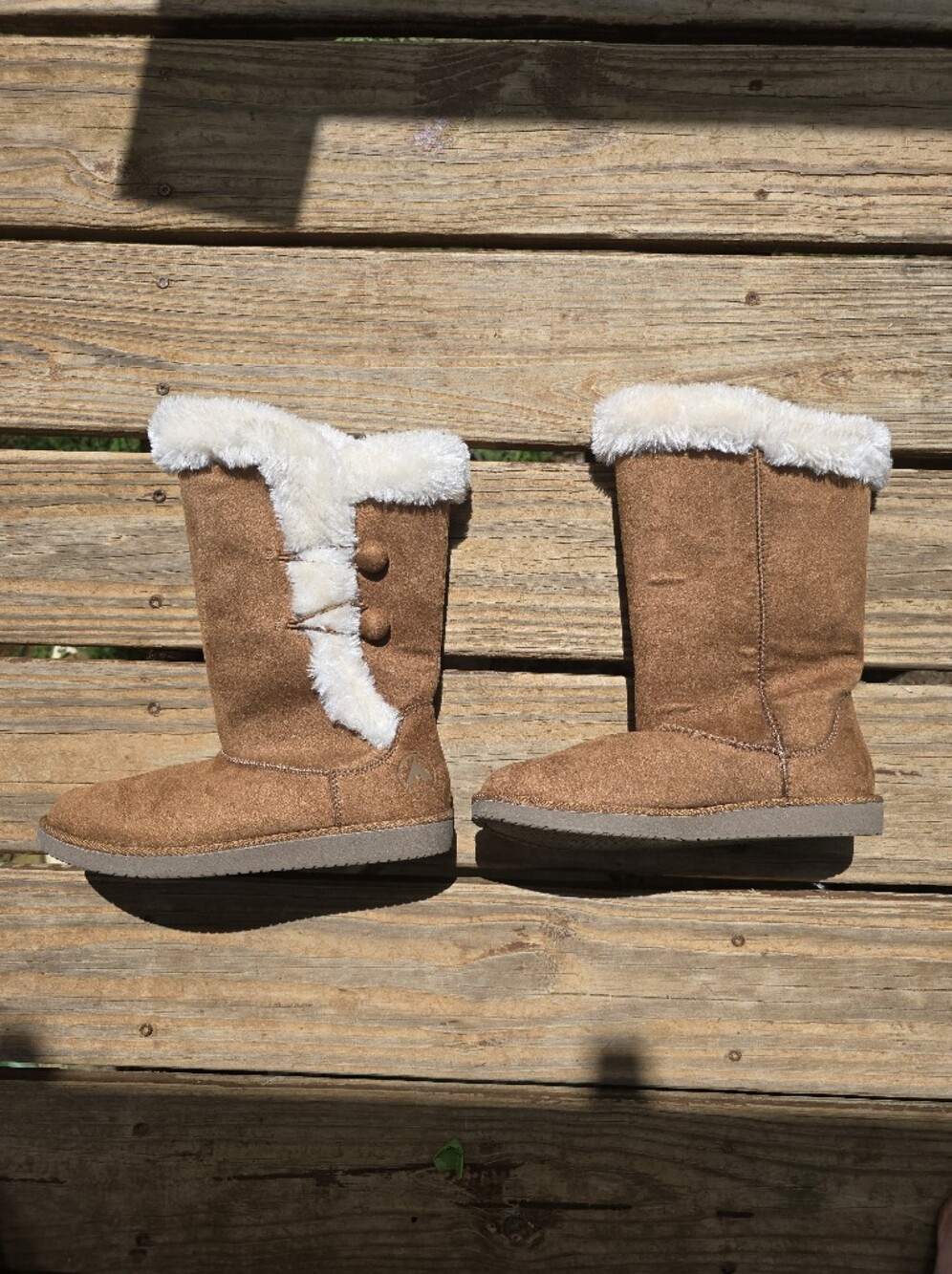 Airwalk Tan Faux-Suede Ankle Boots with White Faux-Fur Cuff